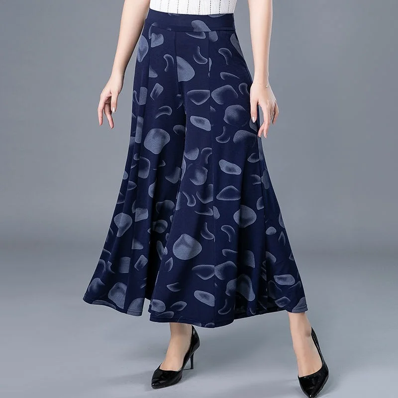 

2021 Summer Printed Wide Leg Pants Women Elastic Waist Thin Style Loose Plus Size Pant Casual Pantalon Trousers Female Y922