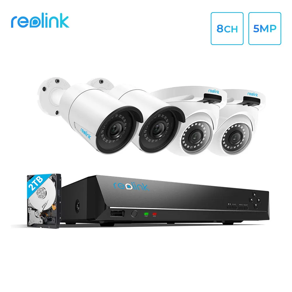 Reolink 8ch 4MP PoE NVR С Видеокамерами 2 Пули и 2 Купола hd 4MP POE IP Камера Уличное Видеонаблюдение Система Камеры 2 ТБ RLK8-410B2D2