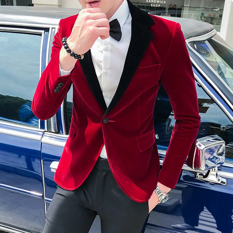 

Mens One Button Dress Blazers 2021 Brand New Nightclub Prom Men Red Slim Fit Suit Jacket Wedding Stage Singer Costume