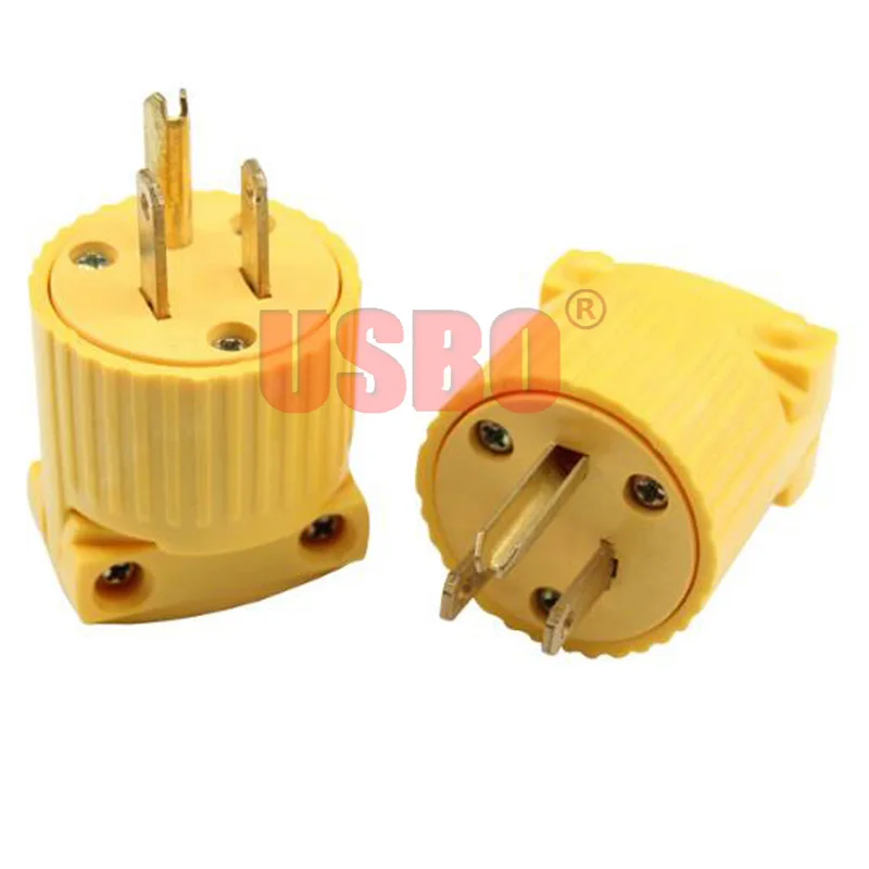 Желтый Американский 15 А 125 в NEMA 5-15P 3-полюсный съемный штекер с защитой от