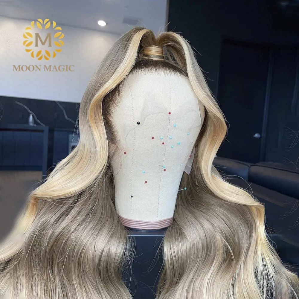 Парик из натуральных волос с эффектом омбре зольный светлый передний парик