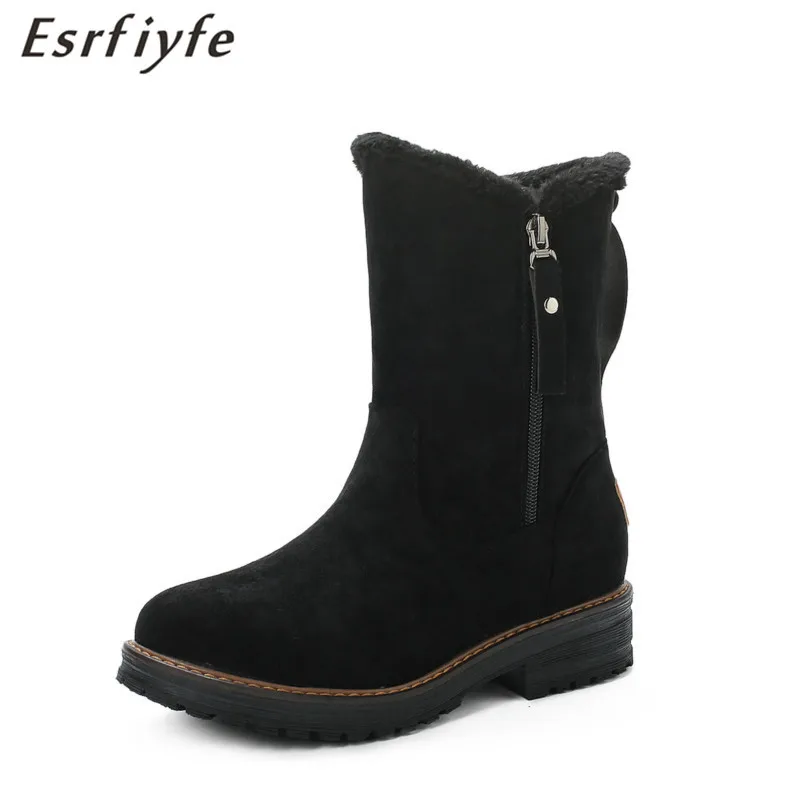 

Женские замшевые сапоги ESRFIYFE, зимние теплые сапоги из коровьей замши на толстом каблуке и платформе, короткие сапоги на молнии, Уличная обув...