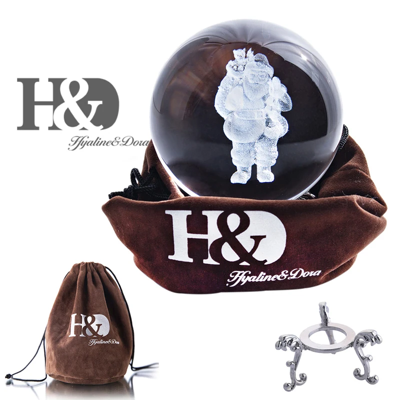 Santa Claus-Bag H& D 60 мм/80 мм 3D лазерная гравировка шар Санта Клауса Коллекционная миниатюрная Сфера с металлической подставкой Рождественский подарок детский домашний декор - Цвет: Santa Claus-Bag