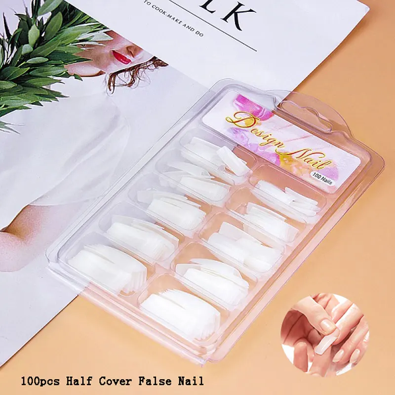 Natural 100PCS OSHIONER накладные кончики для маникюра, прозрачные белые натуральные наполовину покрытые накладные ногти, пластиковые маникюрные инструменты для наращивания пальцев - Цвет: Natural 100PCS
