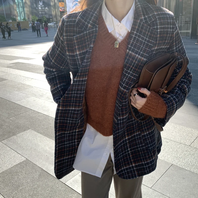 Пиджак HziriP OL с отложным воротником винтажный Повседневный клетчатый пиджак