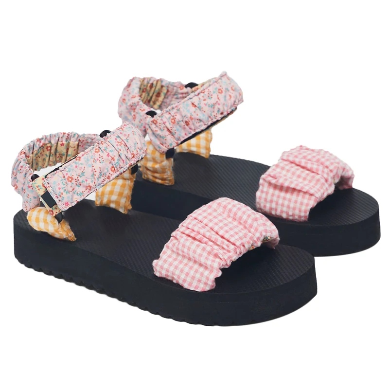 

2021 Летние босоножки на плоской подошве, сапоги на толстой подошве; Босоножки на платформе в Корейском стиле Стиль маленький цветочный узор; ...