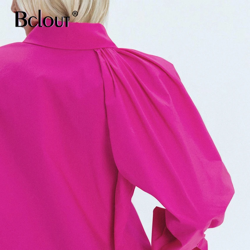 

Bclout Autumn Office Button Up Shirt Female Turn Down Collar Top Women 2021 Cotton Lantern Sleeve Solid Casual Green Blouses
