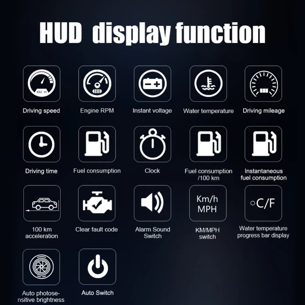 Автомобильный HUD Дисплей OBD2 диагностический инструмент для устранения неисправностей проектор охранная сигнализация температура воды превышение скорости об/мин Напряжение