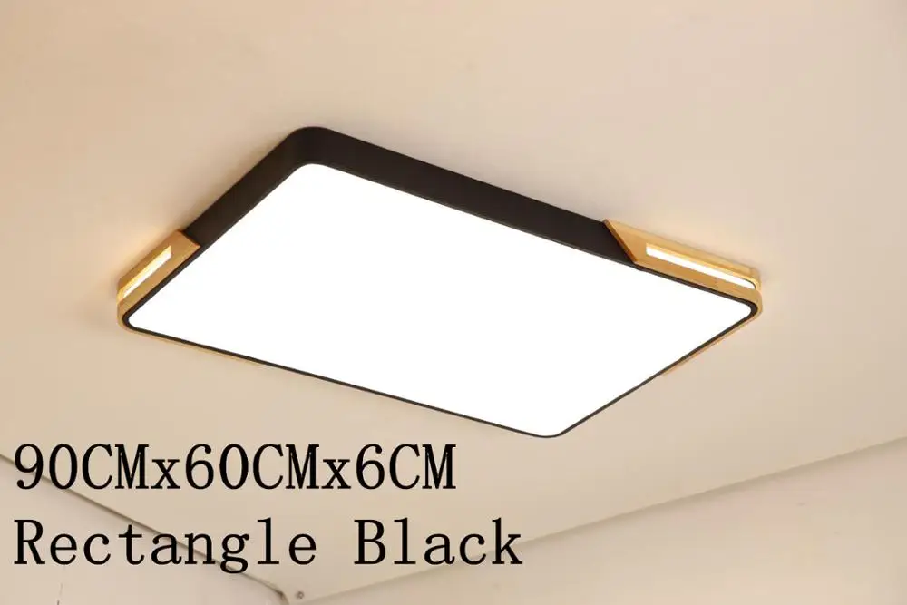 90CMx60CMx6CM Нордическая квадратная круглая деревянная светодиодная люстра современная потолочная лампа с пультом дистанционного управления для гостиной Лофт спальни черный белый - Цвет корпуса: 90CMx60CMx6CM