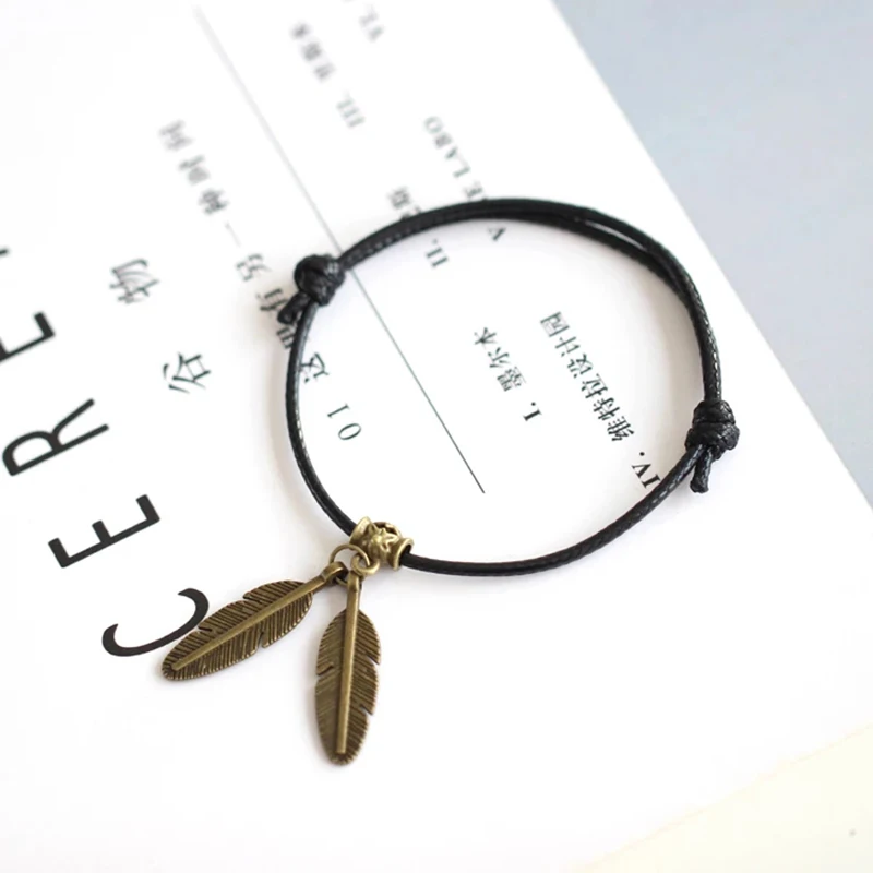 Набор мужских браслетов винтажный браслет из вощеной веревки кленовый лист перо