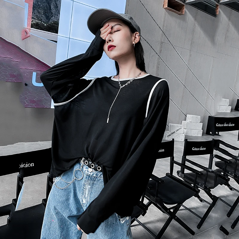 Женская футболка с длинным рукавом и круглым вырезом в Корейском стиле | одежда