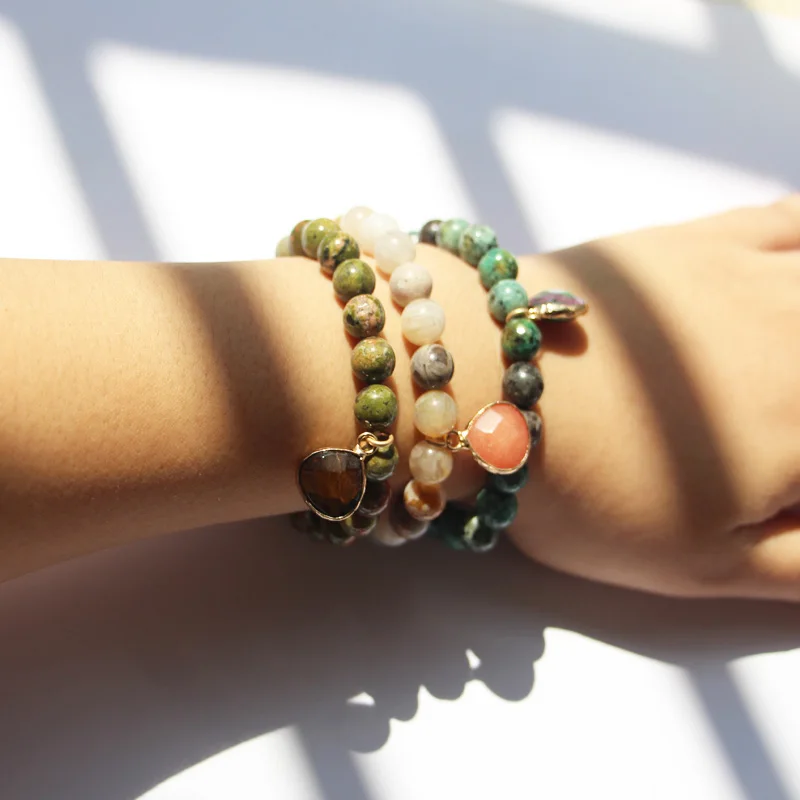 Boho эластичный браслет с бусинами Натуральные полудрагоценные красивые браслеты камнем для женщин