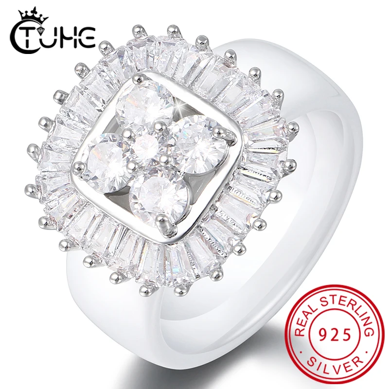 

2019 Fashion Women Rings Elegant Temperament Jewelry Womens Girls White S925 Silver Rhinestone Filled Wedding Ring ChristmasGift