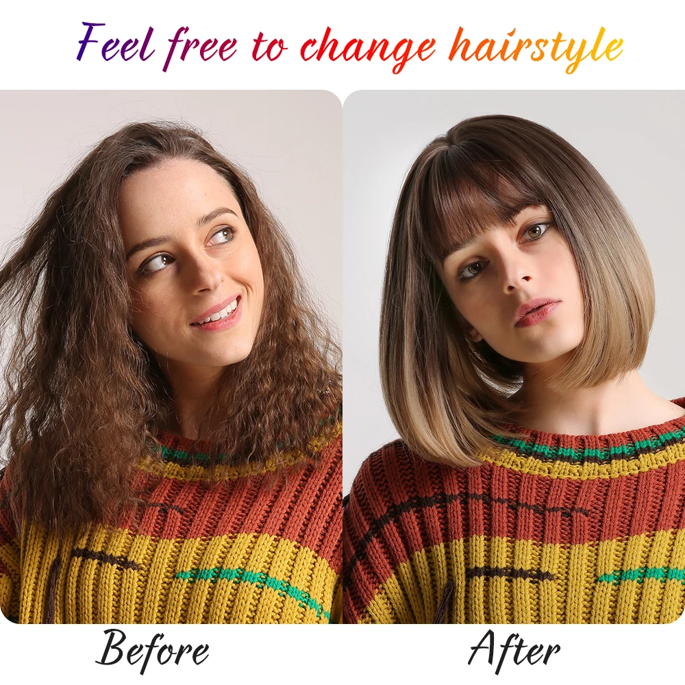 Inhair Cube синтетический плоский челка для женщин парик омбре с выделением короткие прямые волосы боб парик косплей прическа