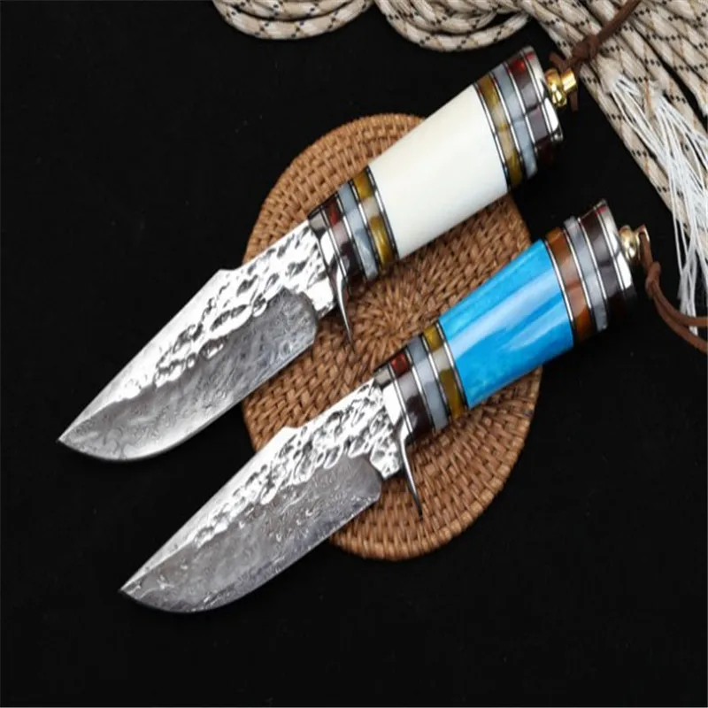 Ручной нож из кузницы Дамаск-Самурай (остроконечная версия) верблюжья кость +