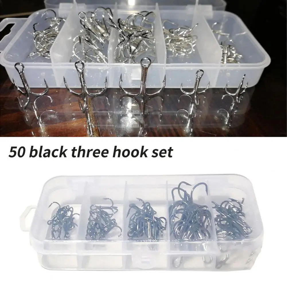 

50Pcs/Box Fishing Hook Excellent Workmanship Multi Size Easy to Carry Fishing Treble Hook for Fishing Lovers