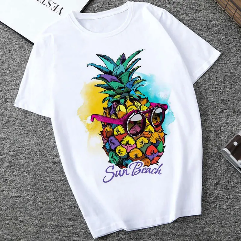 Женская одежда 2019 забавная Футболка с принтом ананаса на пляже солнца женская
