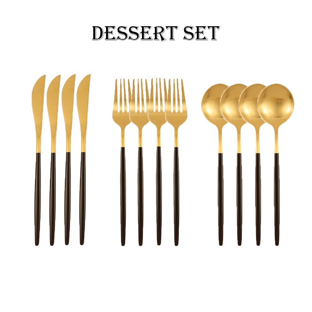 12 шт. в упаковке Цвет черного и золотого цвета Нержавеющая сталь столовые