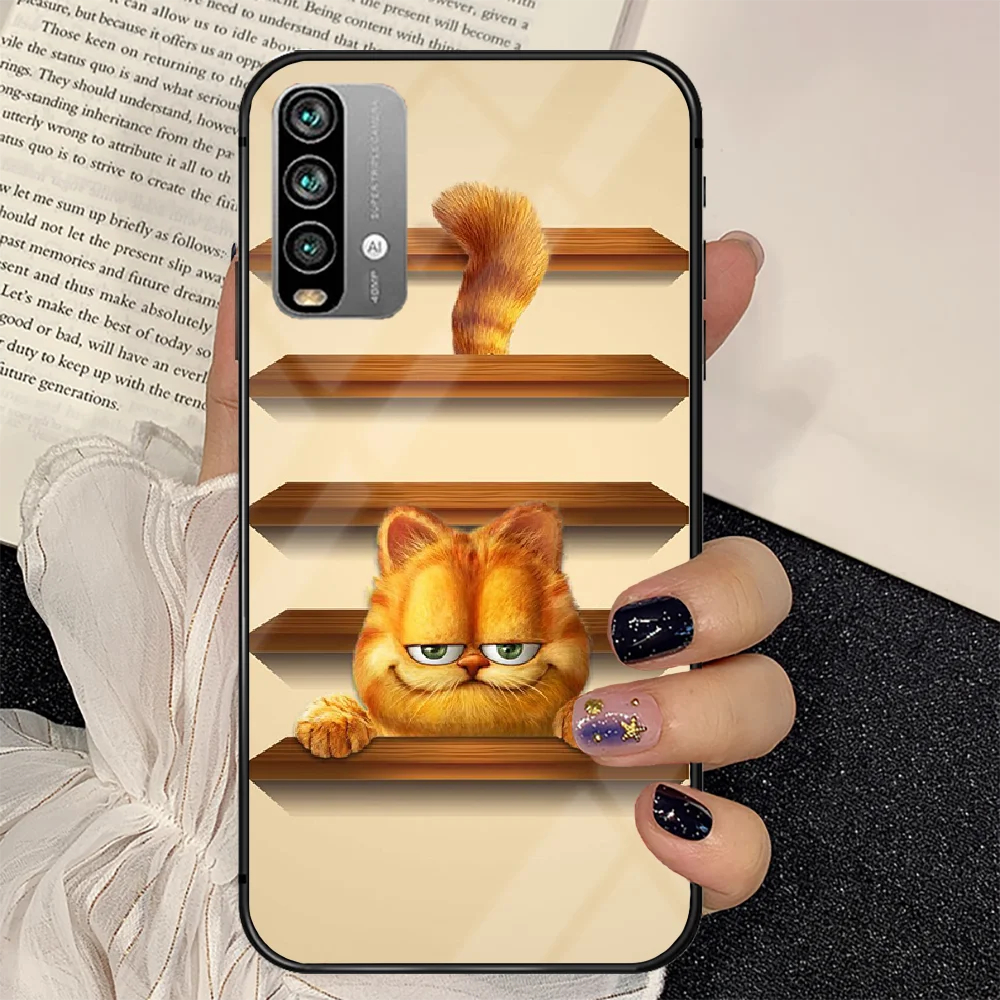 

Garfield Cartoon Cat Phone Tempered Glass Case Cover For Xiaomi Redmi note k 7 8 9 10 30 40 A C T S Pro Phone case Painting