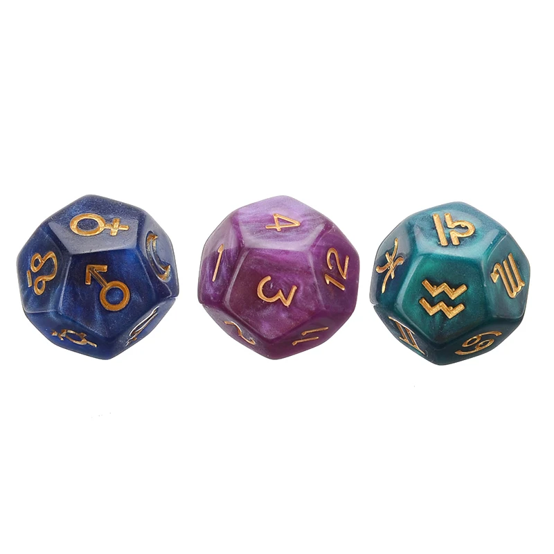 

3pcs/Set Hot Sale Pearl 12-sided Astrology Zodiac Signs Dice Creative For Astrologers Constellation Magical Divination Toys