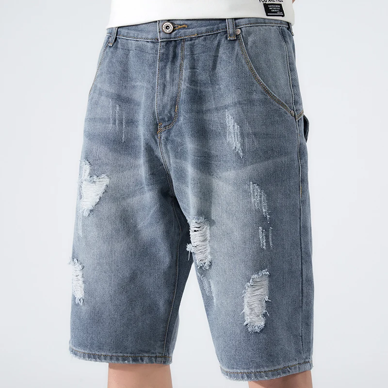 

Plus Size Summer Baggy Denim Shorts Men Fashion Straight Casual Bermuda Male Ripped Jeans Short Pants
