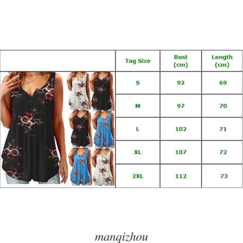 Boho Для женщин с цветочным принтом летняя майка без рукавов на пуговицах рубашка