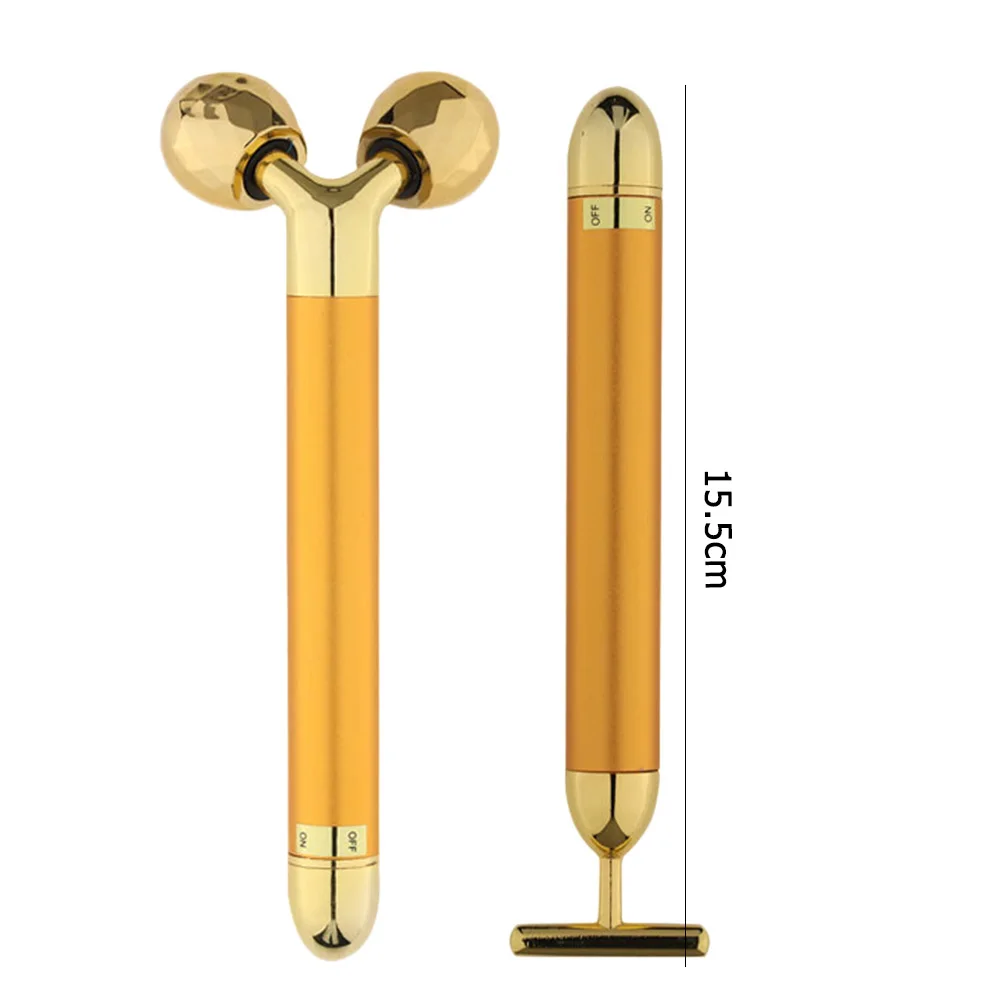 2 in 1 Energy Beauty Bar 24k Golden Vibrating Facial Roller Massager Face Lifting Anti-wrinkle Skin Care Gemstone Ball | Красота и