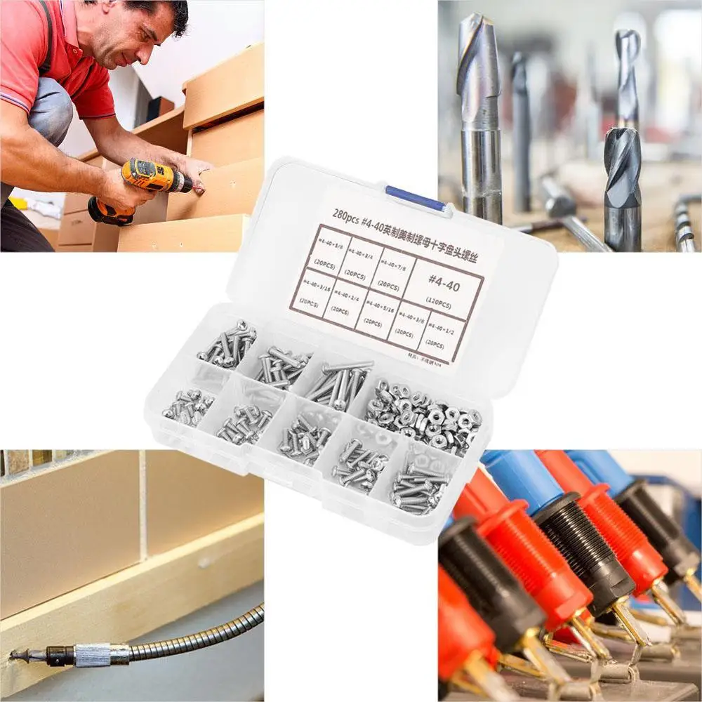 #4 40 винты из нержавеющей стали гайки Болты Комплект сковороды шурупы набор 280