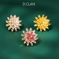 fashion jewelry zircon rotating flower snowflake tiny spin brooch gold plated clothing accessories coat pin gift for women