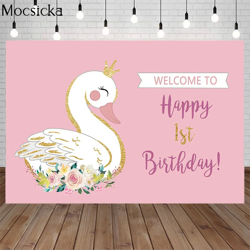 Mocsicka фон для 1 го дня рождения тема Cisne Blanco фотостудии розовая стена белый