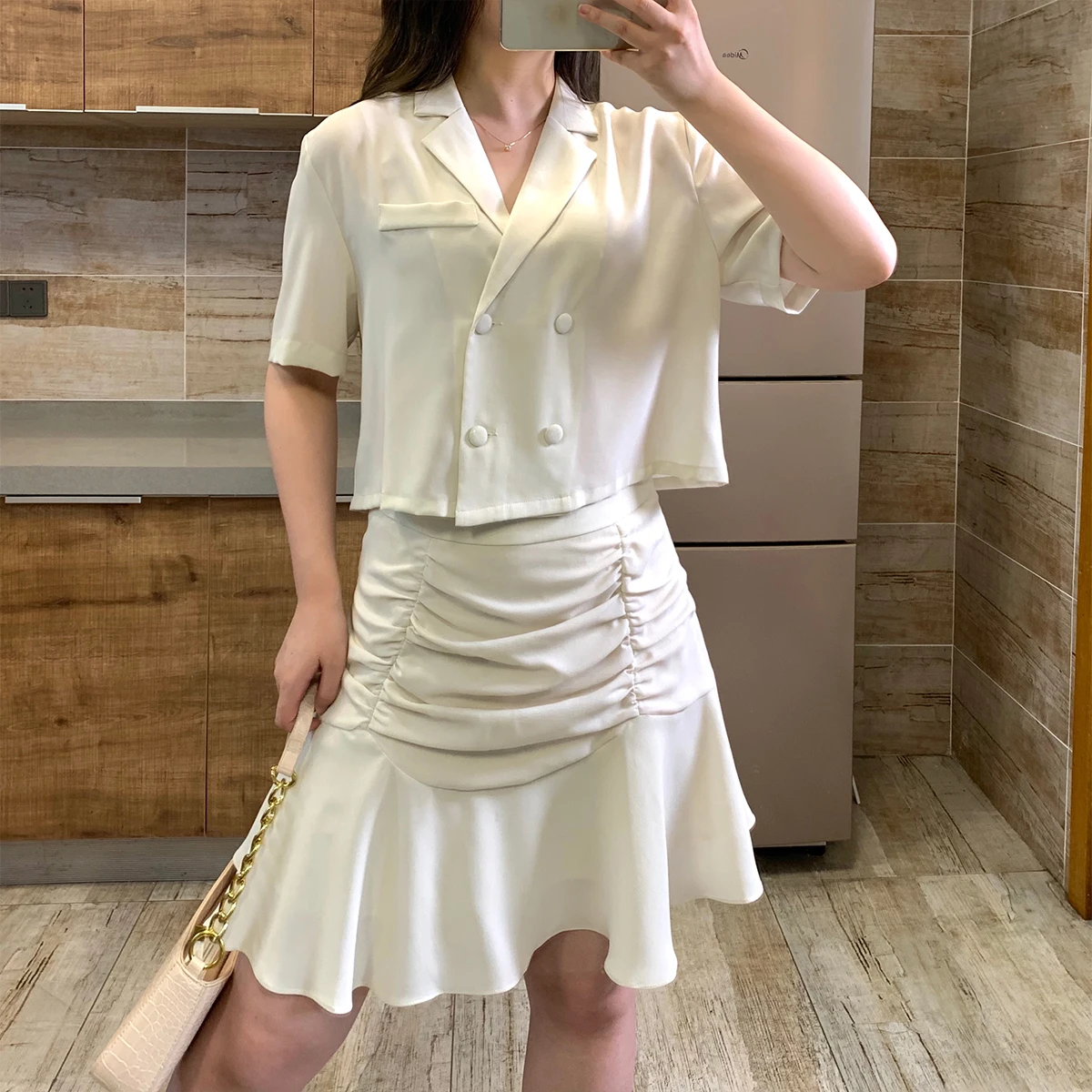 

Women Crop Top Double Breasted Short-Sleeve Plus Size 3XL Loose Summer All-Match Leisure Short Outwears Trendy Korean New
