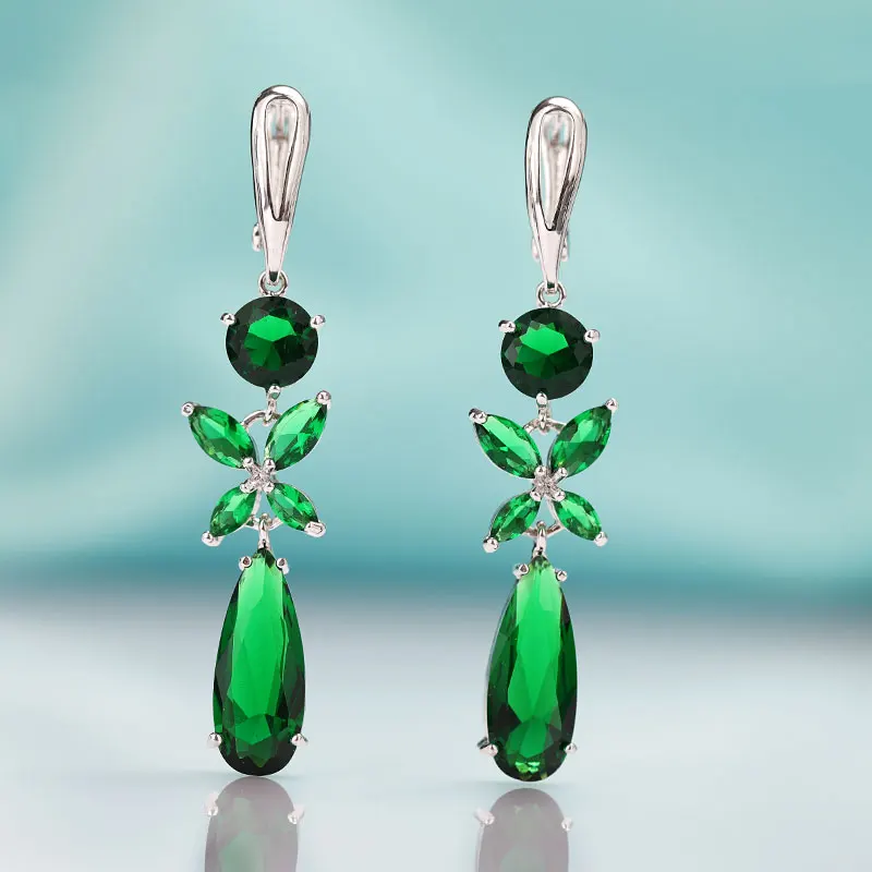 silver green MAIKALE, новинка, модные длинные женские серьги-бабочки, CZ цирконий, розовое золото, хорошее ювелирное изделие, черные Серебряные Висячие серьги для подарка - Окраска металла: silver green