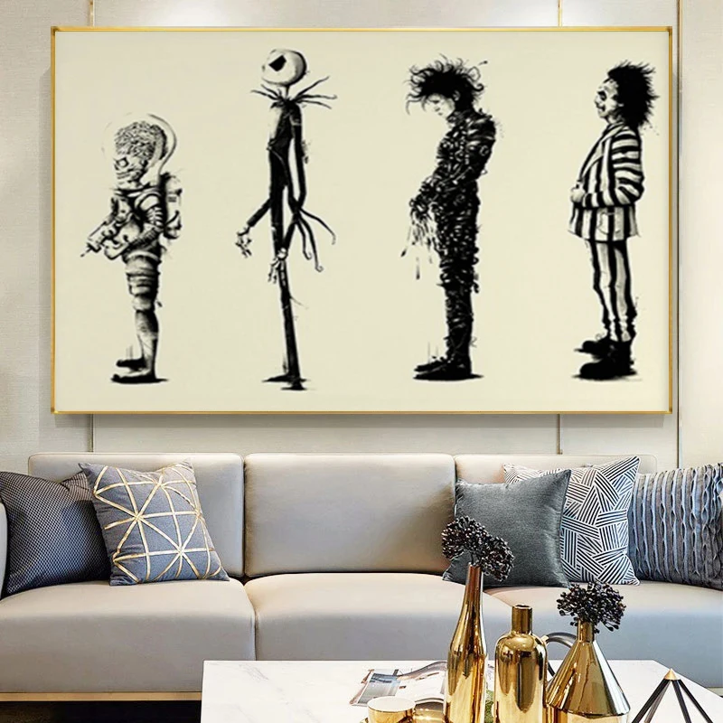 

Abstract Tim Burton Movie Beetlejuice Edward Movie Canvas Painting Wall Art Posters and Print Wall Art Picture for Living Room