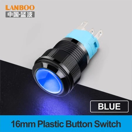 Blue LED LANBOO 16 мм ON OFF мгновенная пластиковая кнопка переключатель с светодиодный 24V220V - Цвет: Blue LED