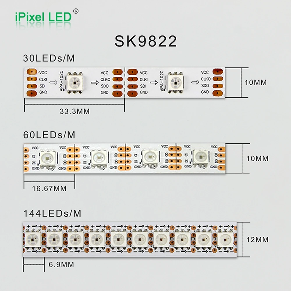 Модифицируемая RGB полноцветная меняющая цвет SK9822 Встроенная IC 144lLeds/метр
