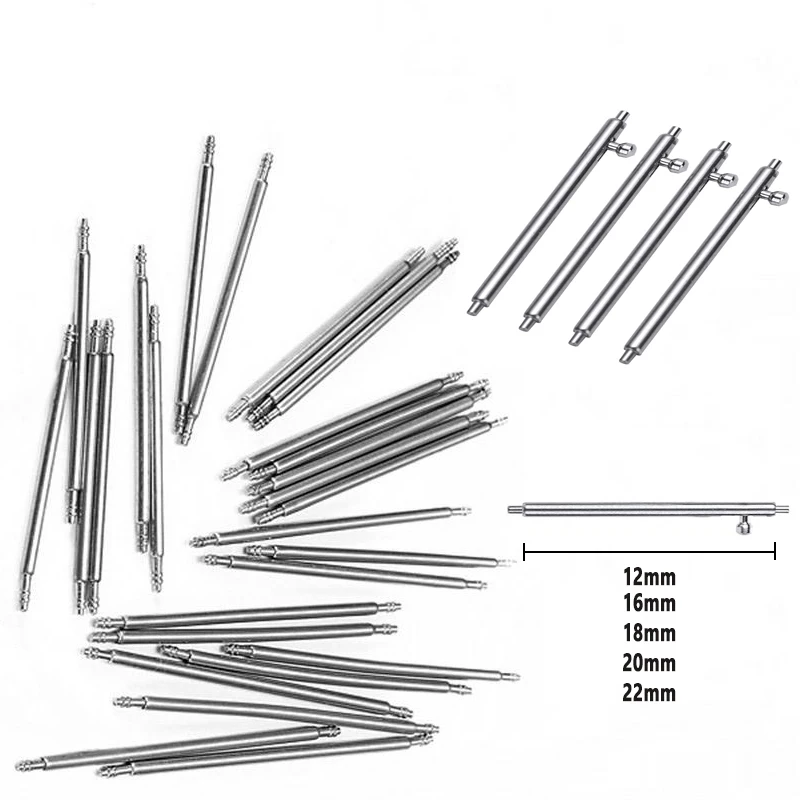 

12 16 18 20 22mm Watch Band Strap Accessories Stainless Steel Spring Bar Silver Metal Watchbands Repair Tool Strap Link Pin 4pcs