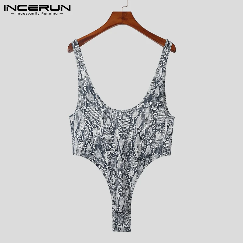 

Мужские комбинезоны с принтом нижнее белье с глубоким круглым вырезом пикантная Пижама без рукавов для фитнеса 2021 дышащее Мужское боди оде...