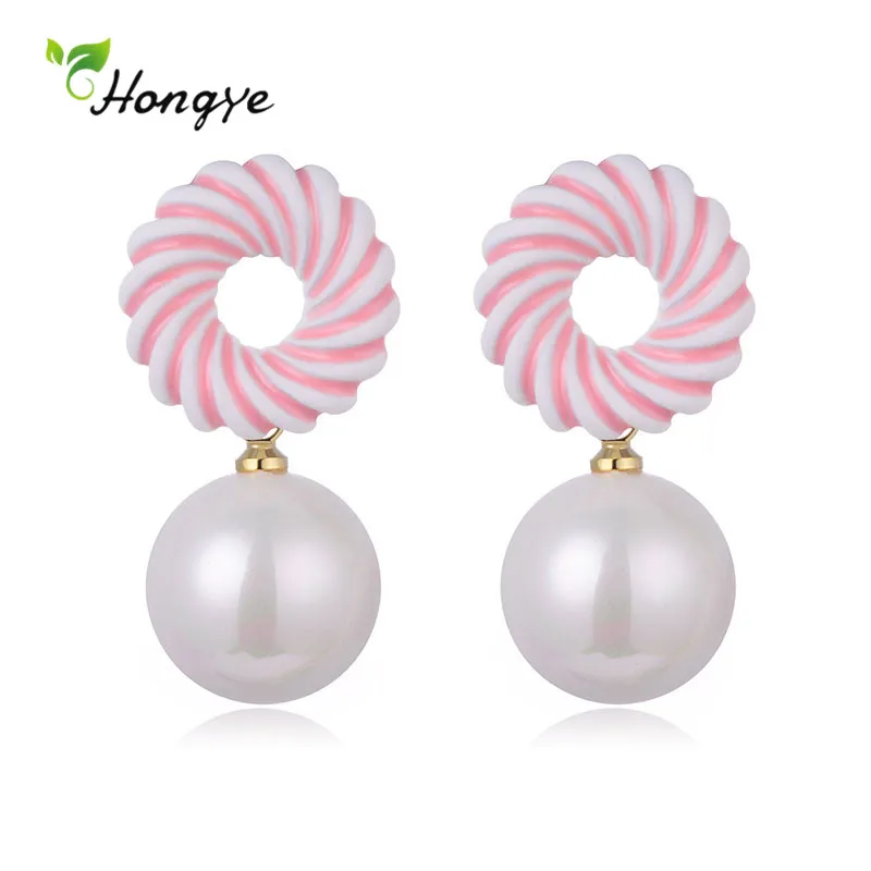 

Hongye Cute Hollow Round Pearl Drop Earrings for Women Fashion Party Daily Gift Pink Green Jewelry Brincos 2020 New
