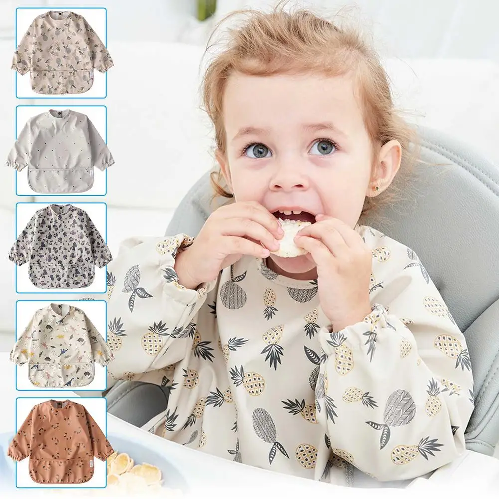 

HOT Baby Kids Toddler Long Sleeve Scarf Waterproof Art Smock Feeding Bib Apron Pocket Infant Boys Girls Burp Cloth Bibs Drooling