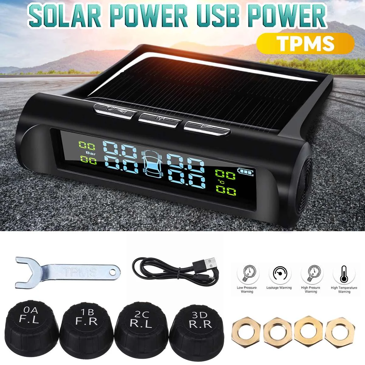 

Universal Car TPMS Tyre Pressure Monitoring System Solar Power Digital LCD Display Auto Security Alarm Systems Tyre Pressure