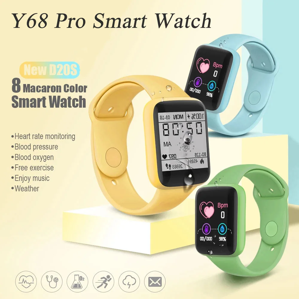 Y68 pro relógio inteligente relógio inteligente relógio inteligente relógio inteligente pulseira monitor de freqüência cardíaca digital smartwatch d20 pro relogio masculino d20s y68s