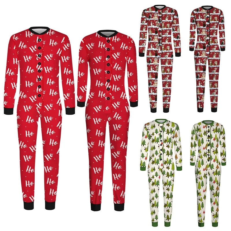 Рождественский комбинезон для сна для пар, комбинезон с длинным рукавом, круглым вырезом, пуговицами и промежностью, домашняя пижама от AliExpress WW