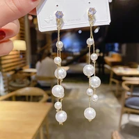 long dangle earrings for women 2021 fashion full crystal simulated pearl tassel drop earring vintage gold brincos jewelry