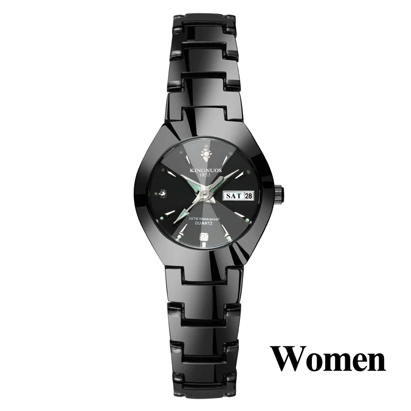 Women Black Black Часы для влюбленных Роскошные Кварцевые наручные часы для мужчин и женщин Hodinky Dual Calender Week steel Saat Reloj Mujer Hombre парные часы - Цвет: Women Black Black