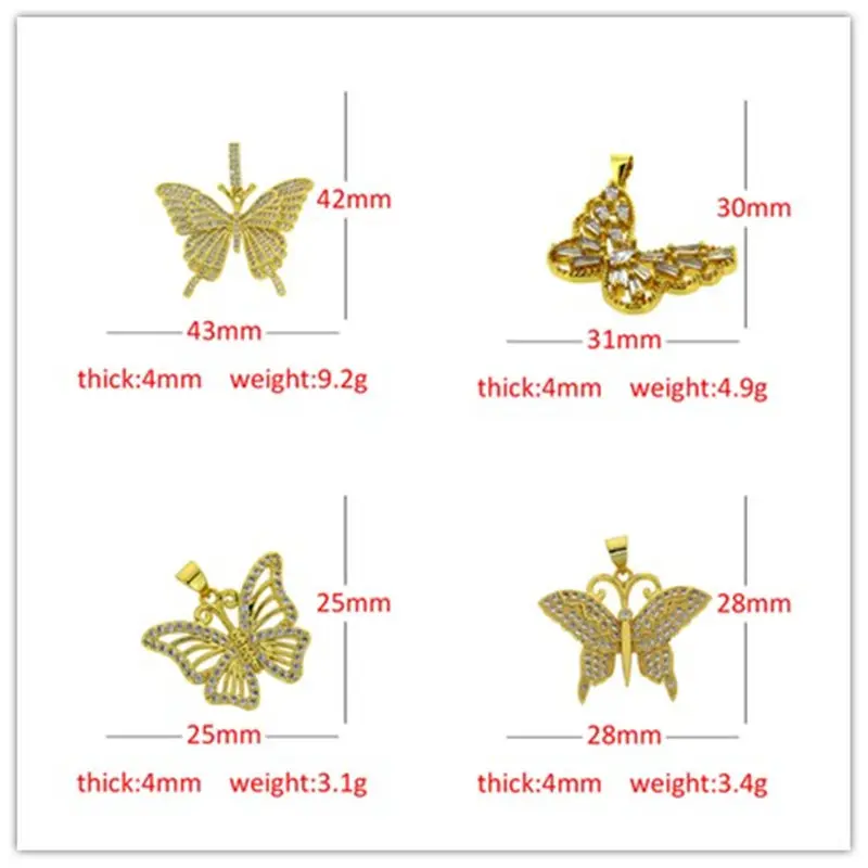 

3pcs Gold Rainbow Cubic Zirconia Copper Crystal Charm Butterfly Pendant New Trendy For Women Jewelry DIY Findings Wholesale 2021