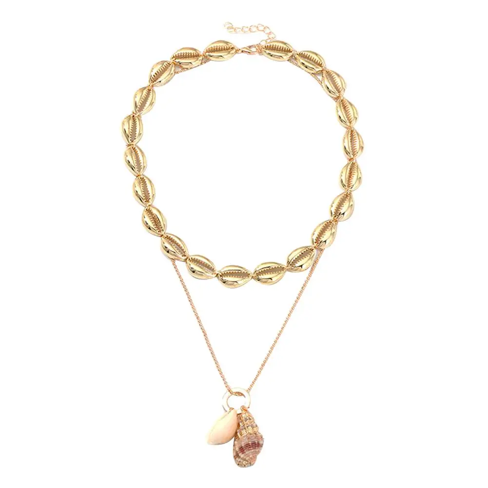 Женский пляжный чокер в богемном стиле двухслойный из морской ракушки цепочка с