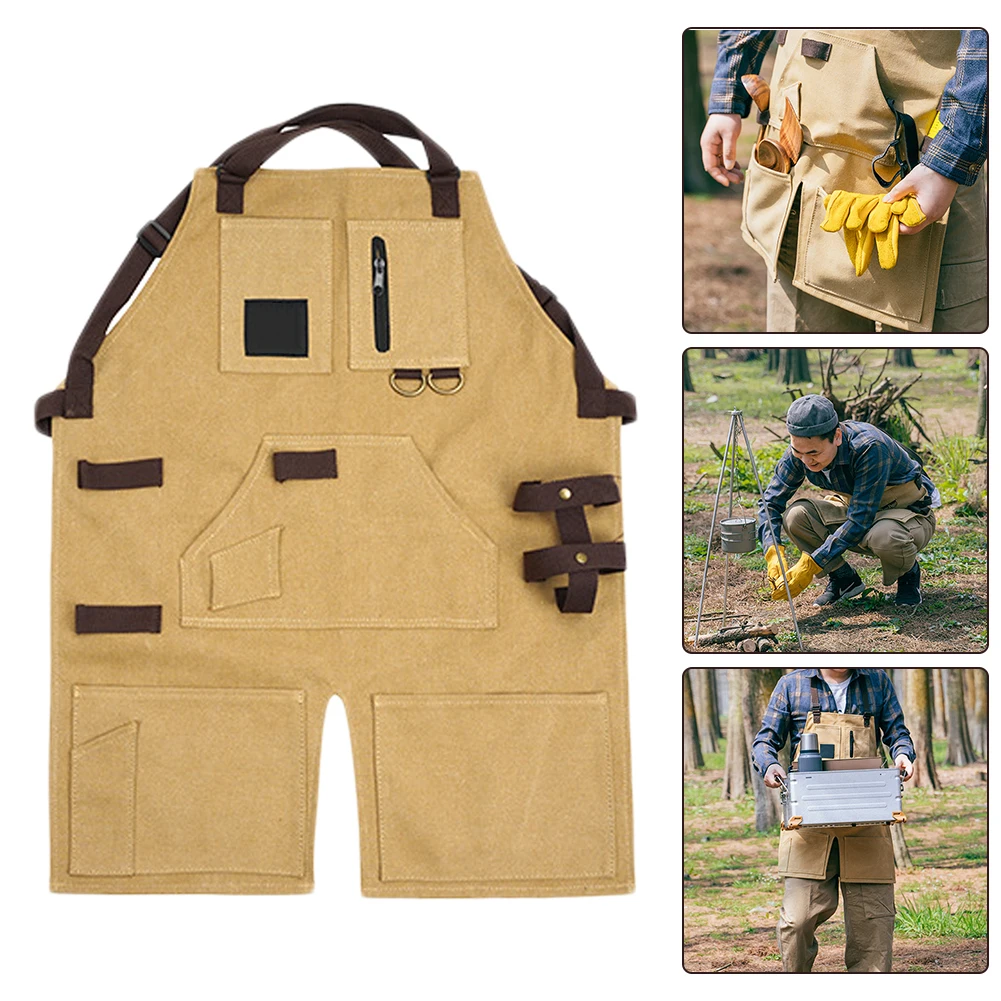 

Outdoor Kitchen Apron Cotton Chef Work Apron For Men Women With Tools Pocket Adjustable Straps For Grill Restaurant Bar Pinafore