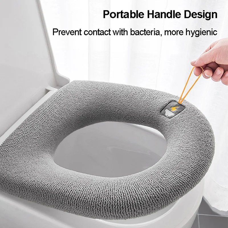 

Winter Warm Toilet Seat Cover Closestool Mat 1Pcs Washable Bathroom Accessories Knitting Pure Color Soft O-shape Pad Toilet Seat