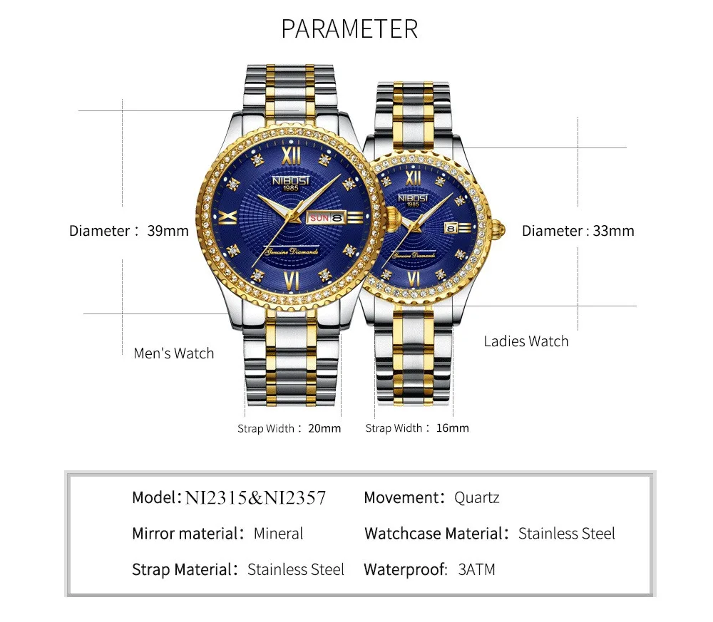NIBOSI Fashion Luxury Brand Lovers Watches Men Women Casual Quartz Watch Women's Dress Couple Watch Clock Relogios Femininos