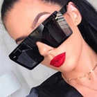 Очки солнцезащитные женские квадратные большого размера, брендовые дизайнерские модные классические зеркальные солнечные очки в черной большой оправе